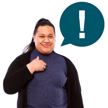 A person pointing to themself next to a speech bubble with an importance inside. 