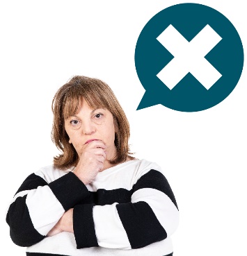 A person thinking next to a speech bubble with a cross inside. 