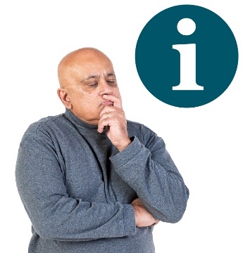 A person thinking next to an information icon. 