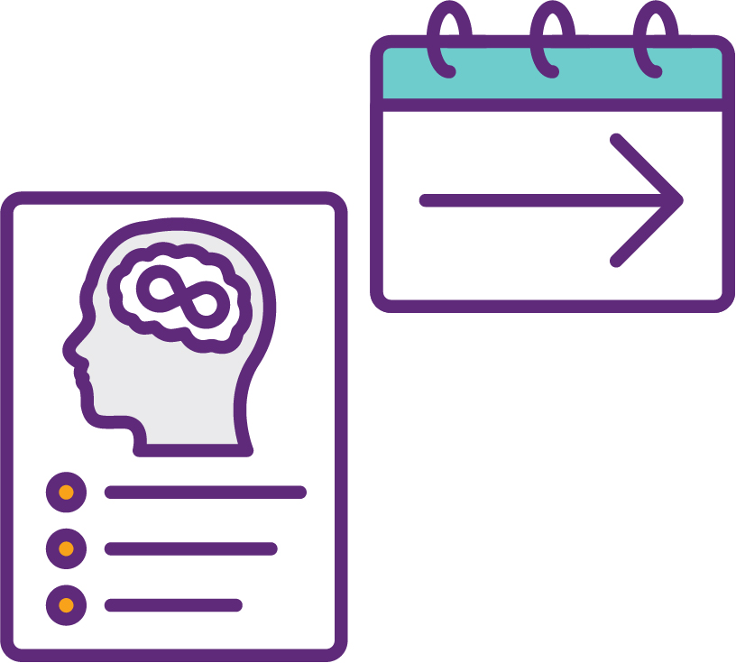 The National Autism Strategy icon next to a calendar pointing to the future.