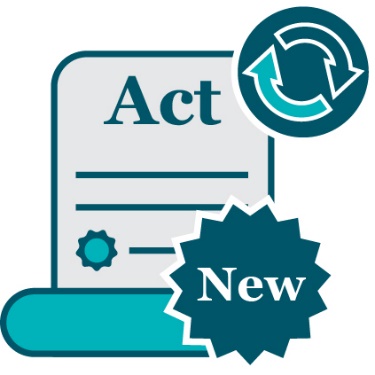 A law document that says 'Act', a change icon and a badge that says 'New'.