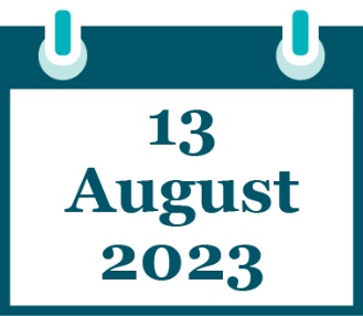 A calendar that says '13 August 2023'.