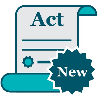 A law document that says 'Act' and a badge that says 'New'.