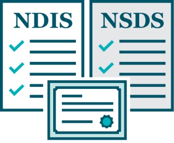 A standards document that says 'NDIS', a standards document that says 'NSDS' and a certificate.