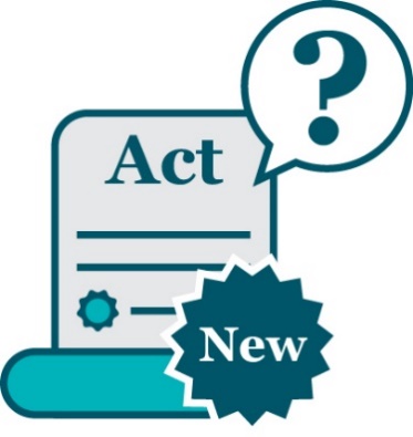 A law document that says 'Act' and a badge that says 'New'. Above them is a question mark inside a speech bubble.