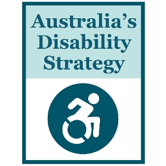 A document that says 'Australia's Disability Strategy'. The deocument also shows a disability icon.