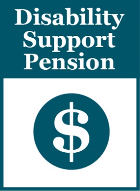 A document that says 'Disability Support Pension'. The document also shows a dollar sign.
