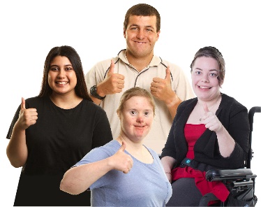 A group of people with disability giving thumbs up.