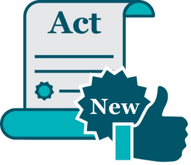 A law document that says 'Act', a badge that says 'New' and a thumbs up.