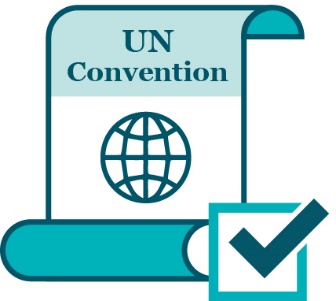 A law document that says 'UN Convention' and box with a tick inside of it.