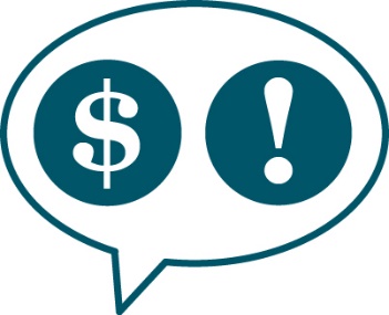 A dollar sign and an importance icon inside a speech bubble.