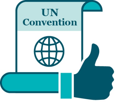 A law document that says 'UN Convention' and a thumbs up.