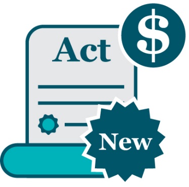 A law document that says 'Act', a dollar sign and a badge that says 'New'.