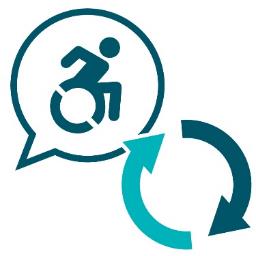 A disability icon with a change icon. 