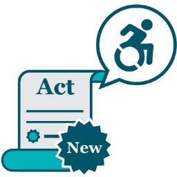 An icon of the new Act with a speech bubble and a disability icon in it. 